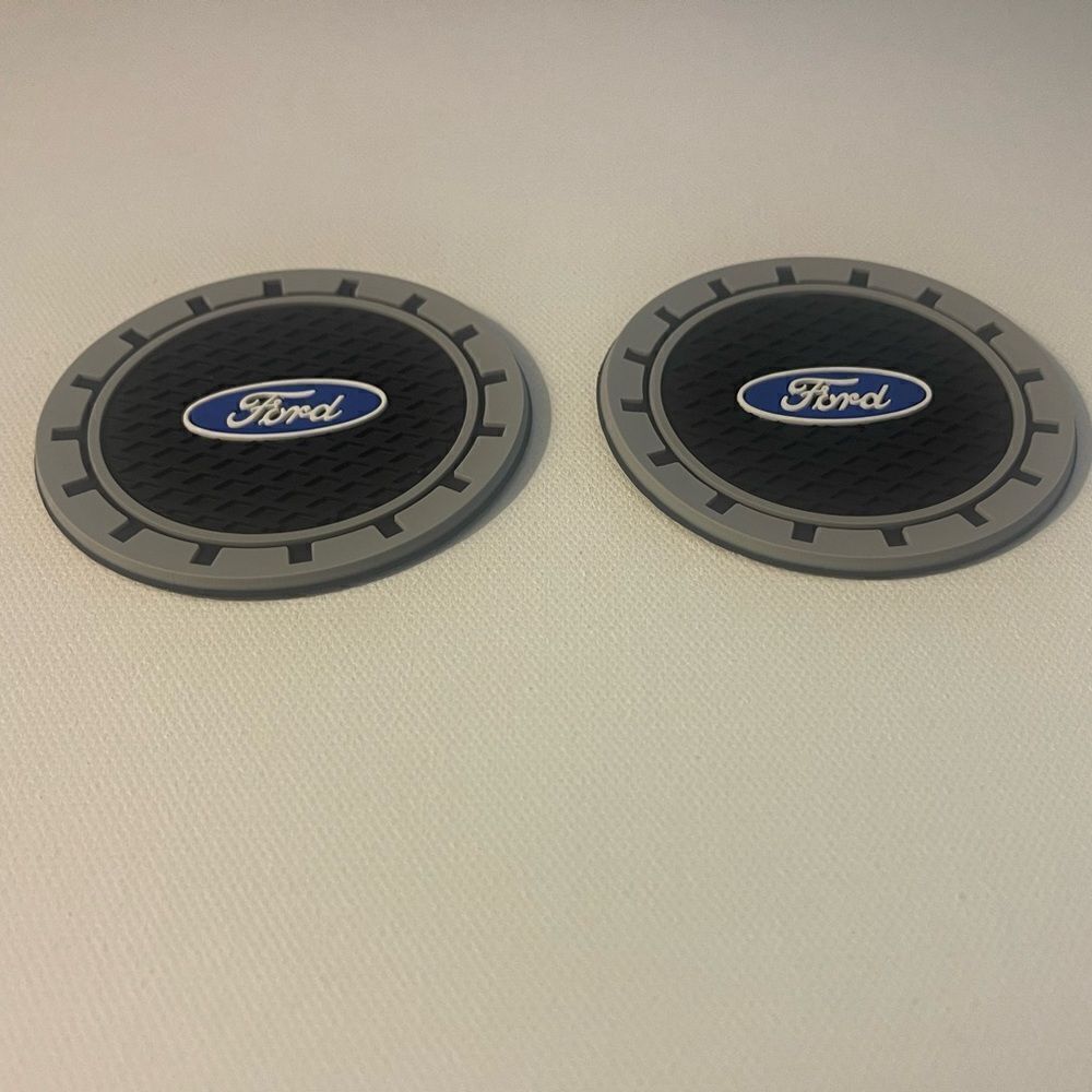 Ford Logo Car Cup Coasters in Black and Gray Set of 2 NWT